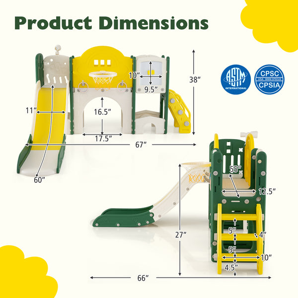 10 in 1 toddler slide set for kids, featuring a climber and playset for indoor fun and active play. Angle 4 view.