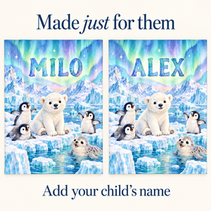 Add your child's name to the Arctic Friends shower curtain