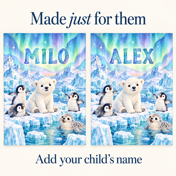 Add your child's name to the Arctic Friends shower curtain