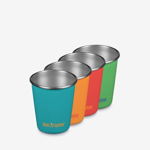 "10oz baby cup set - 4 pack in various colors, angled view showcasing durable, spill-proof design for toddlers."