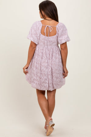 Lavender Chiffon Jacquard Print Square Neck Maternity Bubble Dress