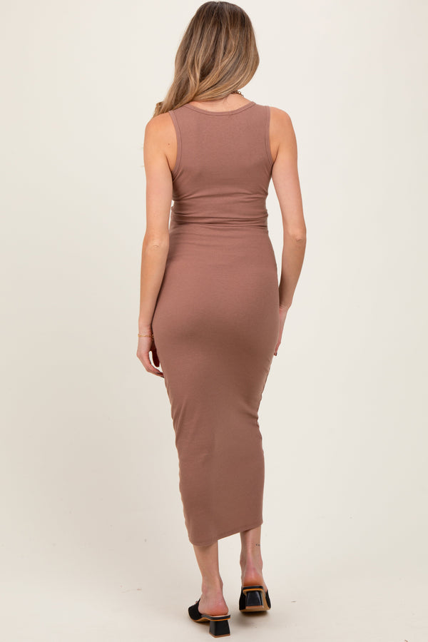 Taupe V-Neck Tank Maternity Maxi Dress