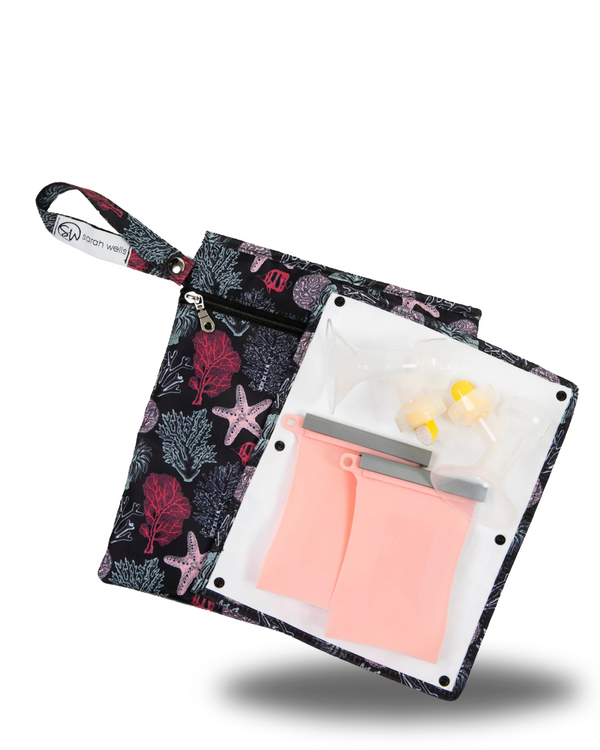 Sarah Wells Pumparoo Wet/Dry Bag – Compact Pump Parts Organizer with Waterproof Compartment & Staging Mat – Machine Washable