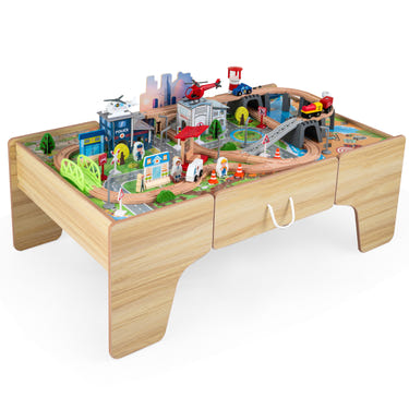 110-Piece Wooden Train Table for Toddlers 3+ Years, perfect for imaginative play and learning.