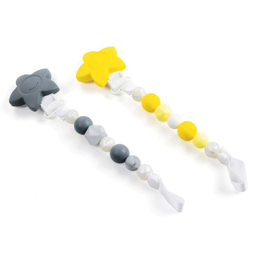 Primo Passi 3-in-1 Silicone Pacifier Clip in Grey and Yellow