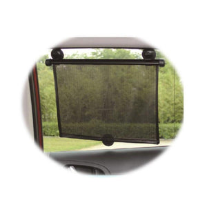 Primo Passi Roller Window Sun Shade for Car, 2Pk, Black - Baby stroller accessory, angle view.