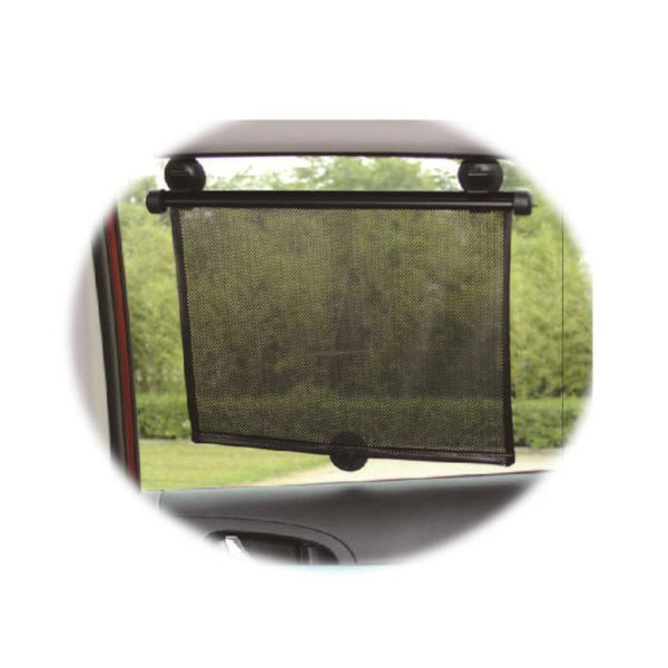 Primo Passi Roller Window Sun Shade for Car, 2Pk, Black - Baby stroller accessory, angle view.