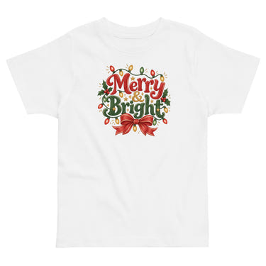 Merry & Bright toddler t-shirt in white, front view