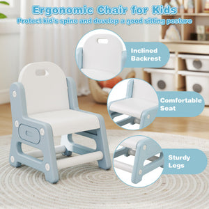 Height Adjustable Kids Table and Chair Set with Tiltable Whiteboard and Concave Shelf-Blue