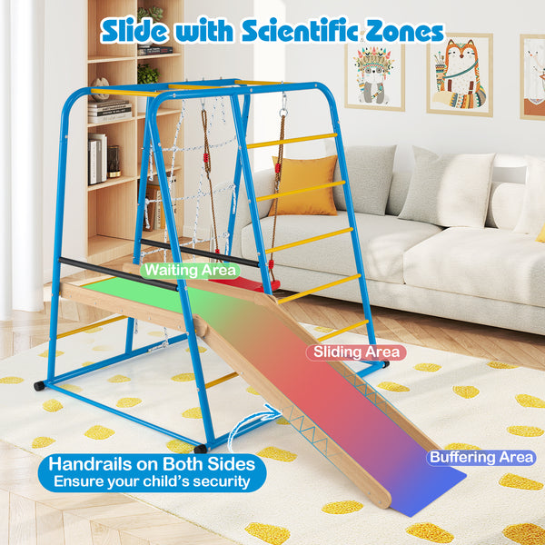 6-in-1 Indoor Jungle Gym with Slide for Boys and Girls 3+ Years Old
