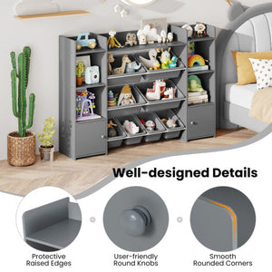 56 inch Large Toy Storage Organizer with 8 Removable Bins and Bookshelf-Gray