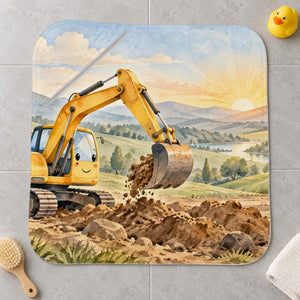 Sunrise Excavator kids hooded bath towel laid flat