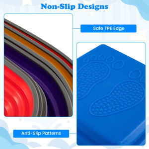 Multicolor 11-piece kids stepping stone set, stackable for indoor and outdoor play, shown from angle 5.
