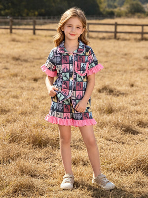 Mommy me Black TS Summer Ruffle Pajama Set