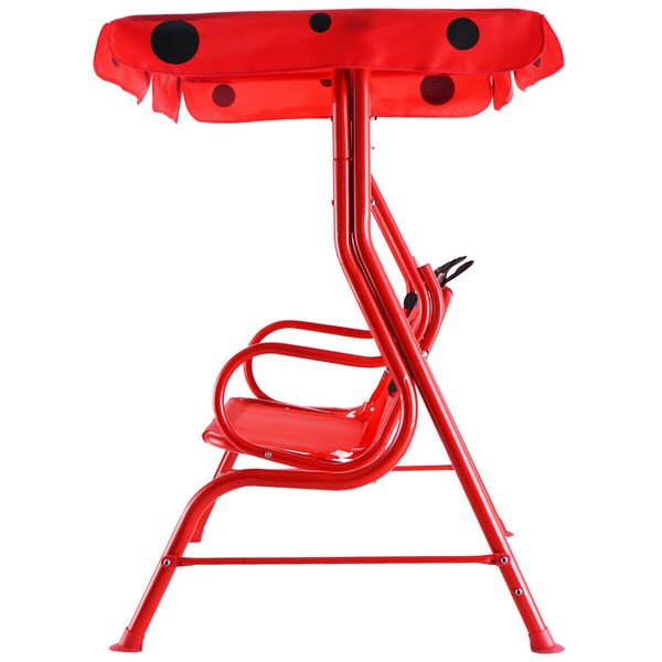 Kids patio swing bench with canopy for two, perfect for outdoor play and relaxation.