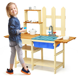 Kid's Outdoor Wooden Pretend Cook Kitchen Playset Toy - Realistic