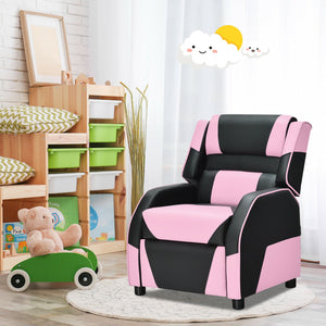 Kids PU leather gaming sofa recliner with headrest and footrest, perfect for comfortable play and sleep.