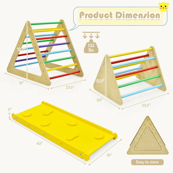 3 in 1 Wooden Set of 2 Triangle Climber with Ramp for Slid for Toddlers & Kids