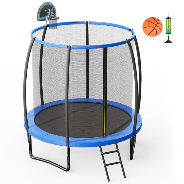 Recreational Trampoline with Basketball Hoop and Net Ladder