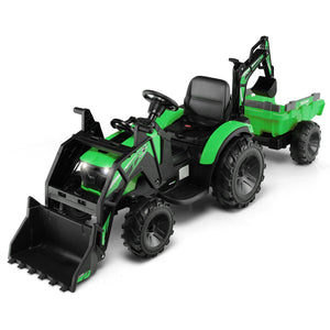 12V 3 in 1 Kids Ride On Excavator with shovel, bucket, and music - fun toy for outdoor play.