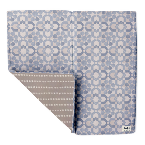 Blue Tile Organic Cotton Mat for babies, perfect for safe and comfortable playtime on any surface.