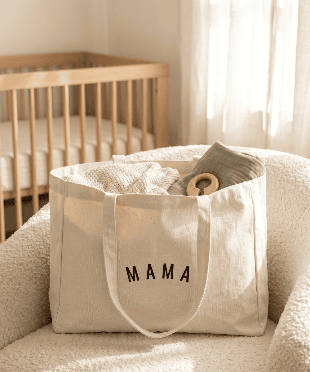 Mama Canvas Tote Bag - stylish and spacious tote for parents, perfect for carrying baby essentials on the go.