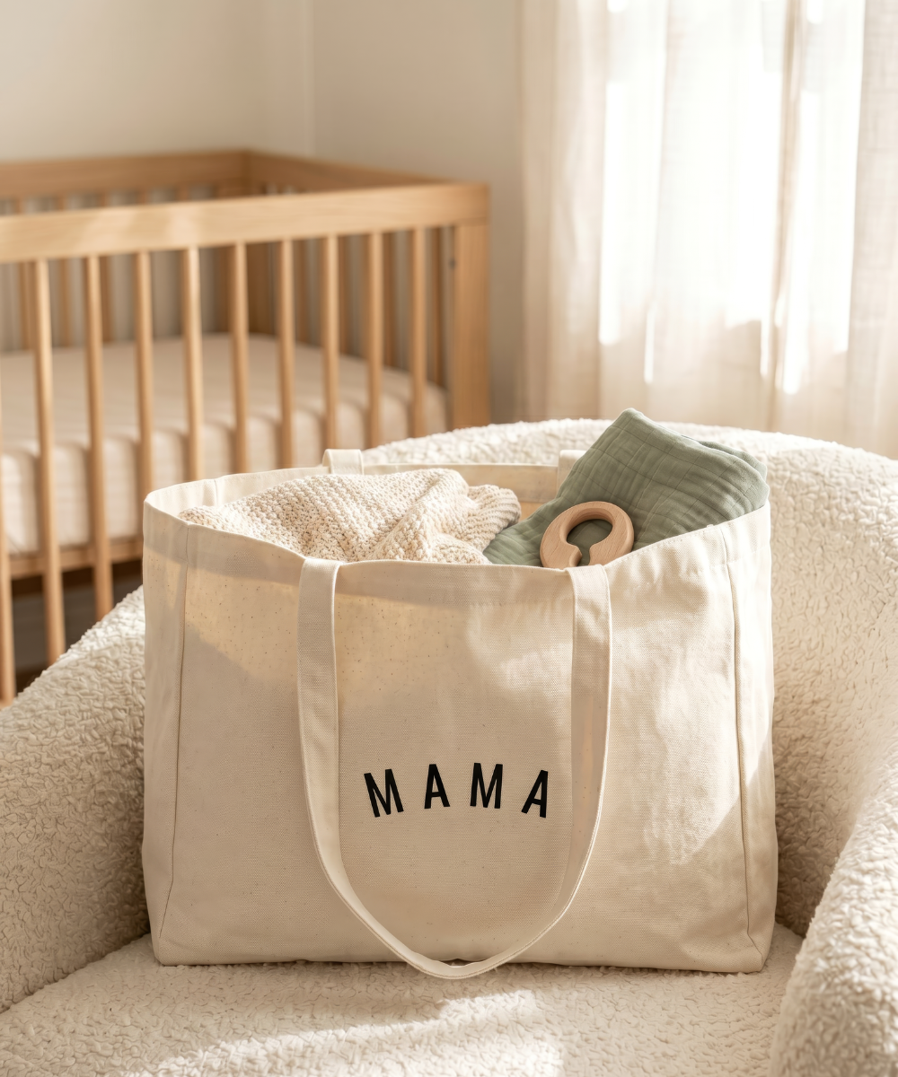 Mama Canvas Tote Bag - stylish and spacious tote for parents, perfect for carrying baby essentials on the go.