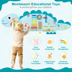 11-in-1 Dinosaur Activity Wall Busy Board for toddlers, promoting education and early development through play.