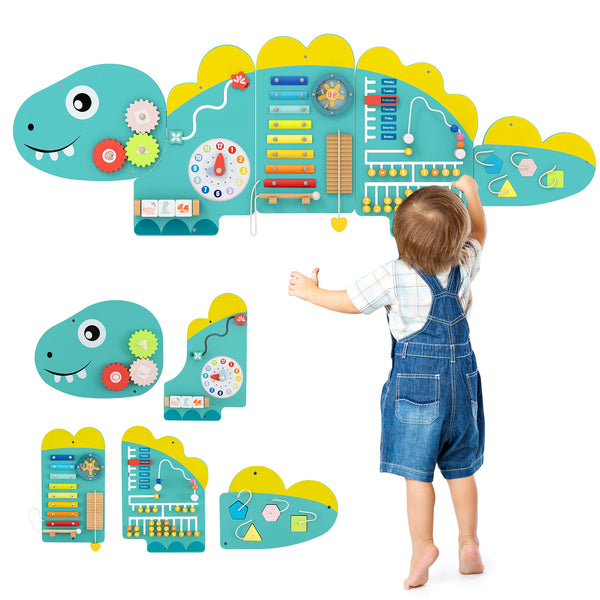 11-in-1 Dinosaur Activity Wall Busy Board for toddlers, promoting education and early development through engaging play.