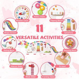 11-in-1 Dinosaur Activity Wall Busy Board for toddlers, promoting education and early development through interactive play.