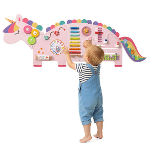 11-in-1 dinosaur activity wall busy board for toddlers, promoting education and early development through play.
