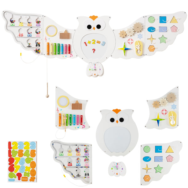 11-in-1 Owl Activity Wall Busy Board for toddlers 3+, featuring engaging learning panels and fun activities.