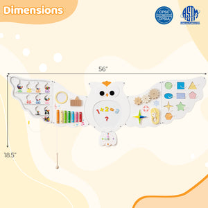 11-in-1 toddler learning activity center owl wall panels for kids 3+ years, promoting fun and educational play.