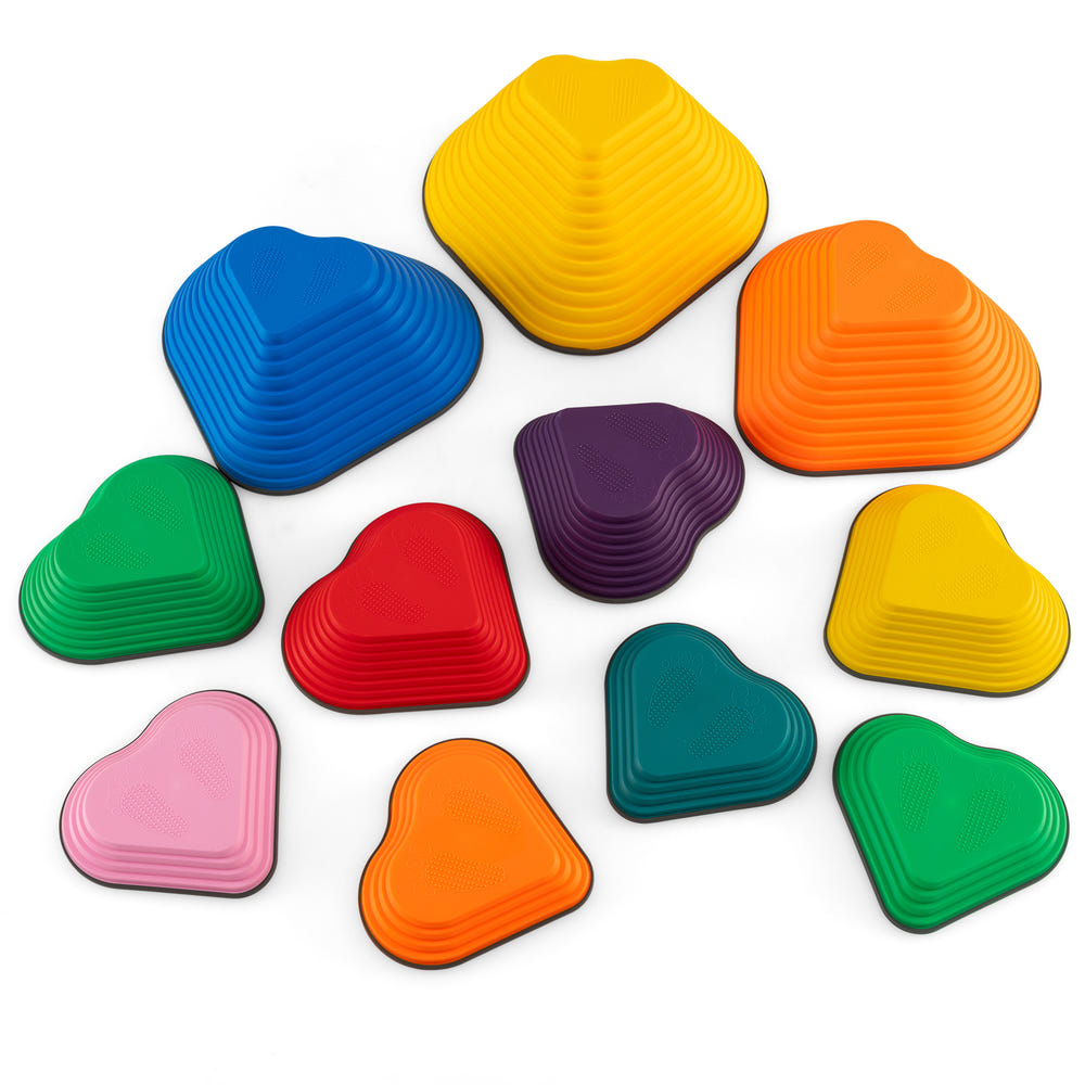 Multicolor 11-piece kids' stepping stones balance blocks for indoor and outdoor play.