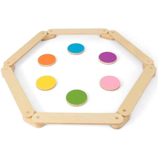 Colorful 12-piece kids wooden balance beam and stepping stones set for fun and active play.
