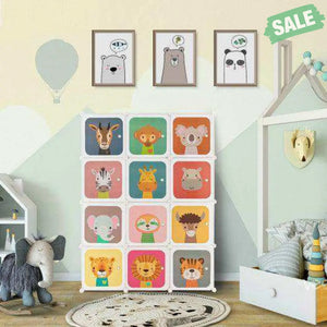 12 Cube Kids Wardrobe Closet with Hanging Section and Doors-White White Kids Storage