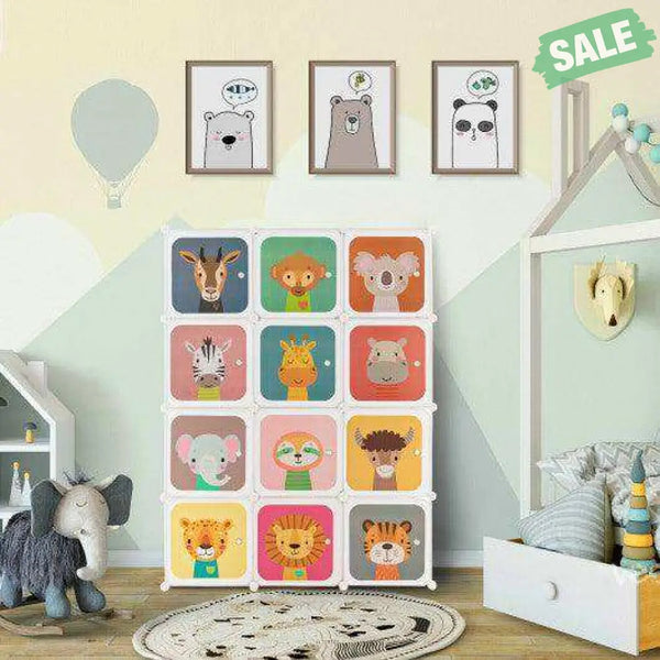 12 Cube Kids Wardrobe Closet with Hanging Section and Doors-White White Kids Storage
