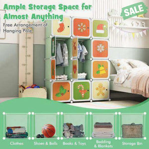 12 Cube Kids Wardrobe Closet with Hanging Section and Doors-White White Kids Storage