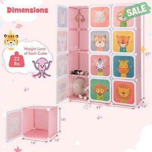 12 Cube Kids Wardrobe Closet with Hanging Section and Doors-White White Kids Storage