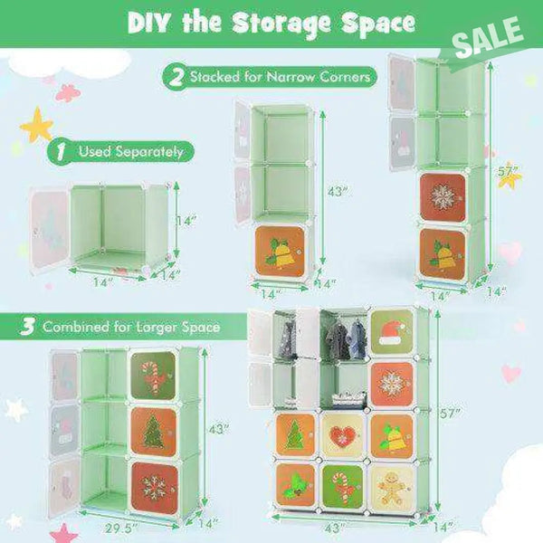 12 Cube Kids Wardrobe Closet with Hanging Section and Doors-White White Kids Storage