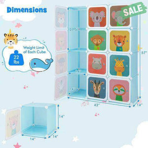 12 Cube Kids Wardrobe Closet with Hanging Section and Doors-White White Kids Storage