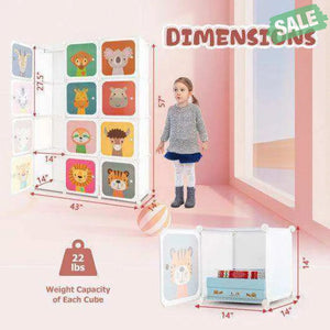 12 Cube Kids Wardrobe Closet with Hanging Section and Doors-White White Kids Storage