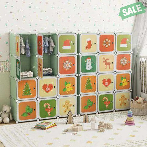 12 Cube Kids Wardrobe Closet with Hanging Section and Doors-White White Kids Storage