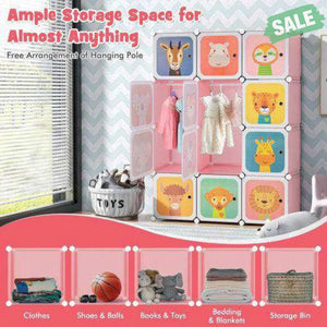 12 Cube Kids Wardrobe Closet with Hanging Section and Doors-White White Kids Storage