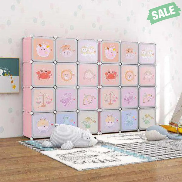 12 Cube Kids Wardrobe Closet with Hanging Section and Doors-White White Kids Storage