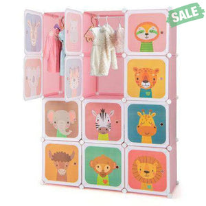 12 Cube Kids Wardrobe Closet with Hanging Section and Doors-White White Kids Storage