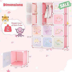 12 Cube Kids Wardrobe Closet with Hanging Section and Doors-White White Kids Storage