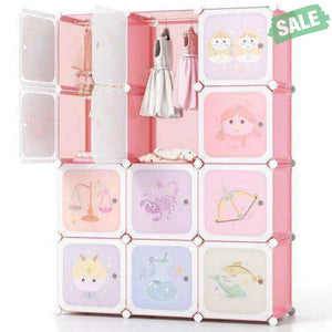 12 Cube Kids Wardrobe Closet with Hanging Section and Doors-White White Kids Storage