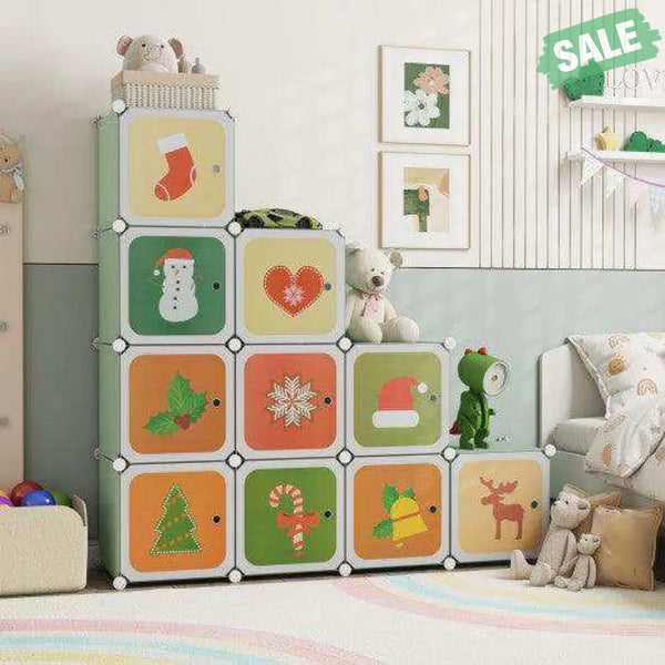 12 Cube Kids Wardrobe Closet with Hanging Section and Doors-White White Kids Storage