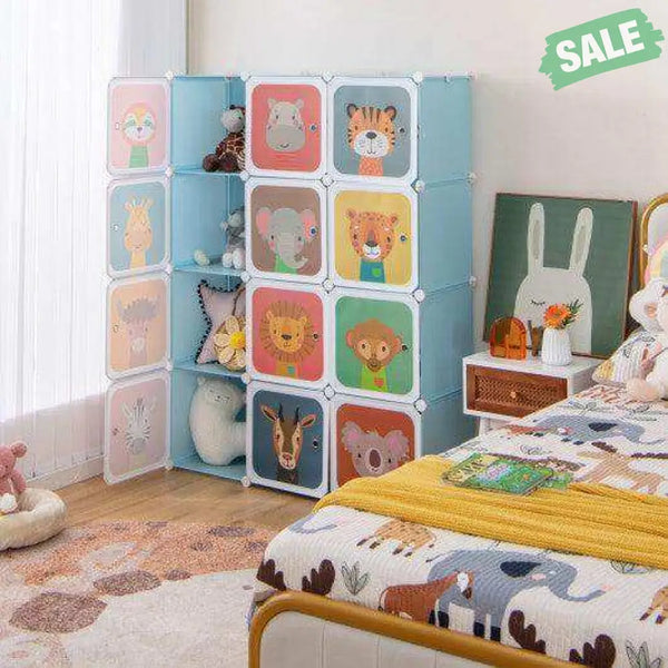 12 Cube Kids Wardrobe Closet with Hanging Section and Doors-White White Kids Storage